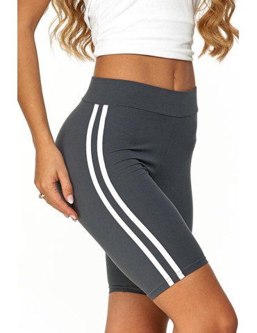 Legginsy - Legginsy damskie przed kolano z lampasami SZARY - produkt 2