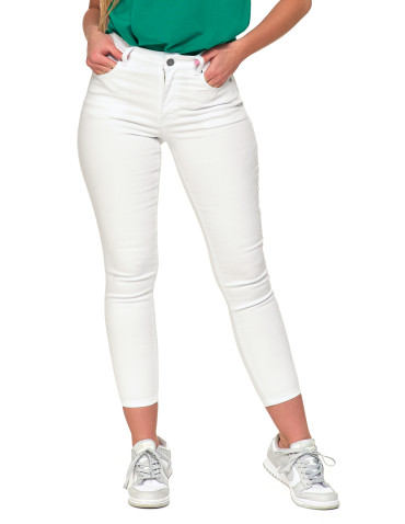 Spodnie - Białe spodnie damskie jeansy skinny push up z wysokim stanem BIAŁY - produkt 4