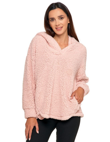 Bluzy - Pluszowa bluza damska z kapturem RÓŻOWY - produkt 1