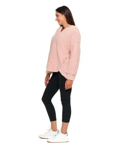 Bluzy - Pluszowa bluza damska z kapturem RÓŻOWY - produkt 4