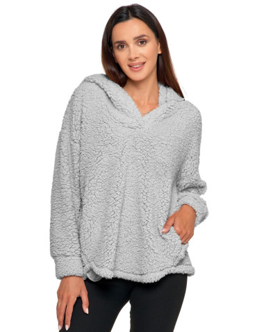 Bluzy - Pluszowa bluza damska z kapturem SZARY - produkt 1