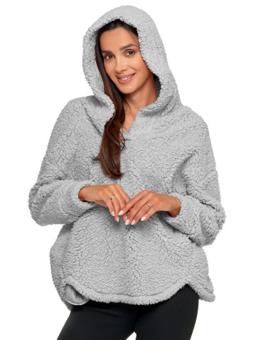Bluzy - Pluszowa bluza damska z kapturem SZARY - produkt 3