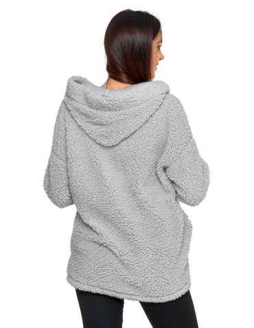 Bluzy - Pluszowa bluza damska z kapturem SZARY - produkt 4