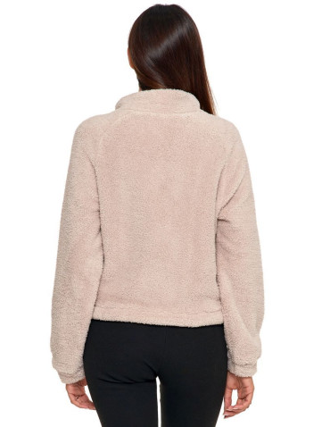 Bluzy - Pluszowa bluza damska sherpa z zamkiem błyskawicznym BEŻOWY - produkt 3