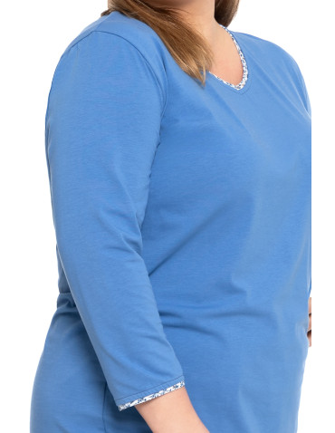 Długi rękaw - Piżama damska bawełniana z spodniami 3/4 w kwiaty Plus Size GRANATOWY - produkt 2