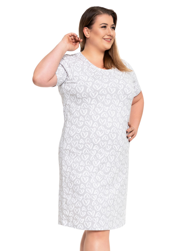 Koszule nocne - Koszula nocna damska bawełniana Plus Size w serca SZARY - produkt moraj.pl 1