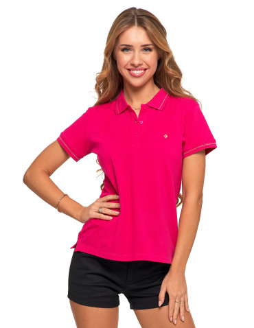 Polo - Koszulka damska polo bawełniana złote wykończenie Premium FUKSJA - produkt 1
