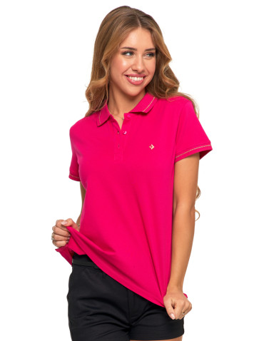 Polo - Koszulka damska polo bawełniana złote wykończenie Premium FUKSJA - produkt 5
