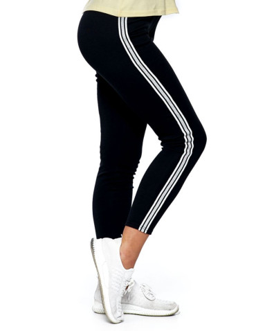 Legginsy - Legginsy damskie z lampasem Plus Size CZARNY - produkt 1