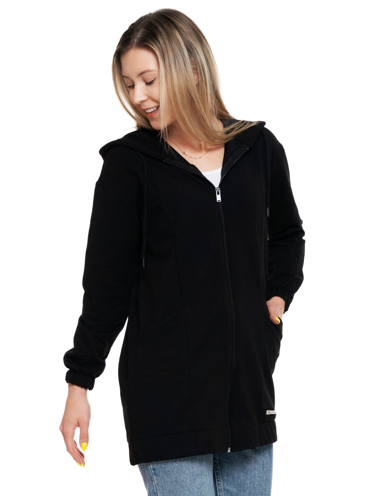 Bluzy - Bluza damska długa z głębokimi kieszeniami CZARNY - produkt moraj.pl 2
