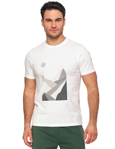 Koszulki, topy, koszule - Biała koszulka męska bawełniana T-shirt z nadrukiem gór BIAŁY - produkt 1