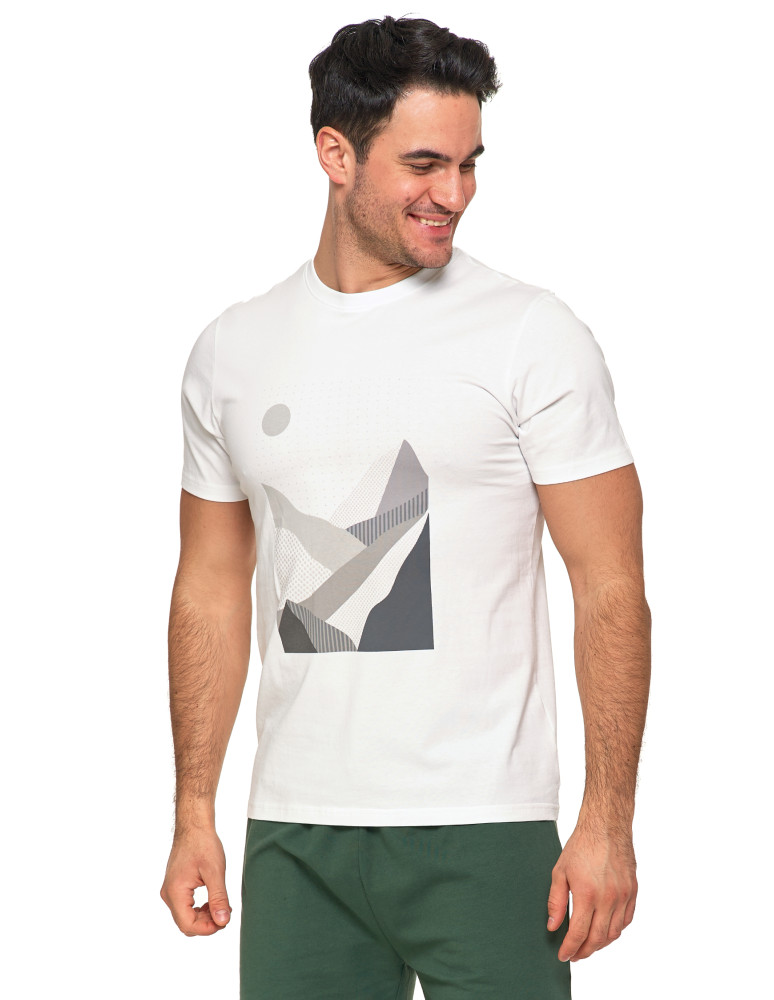 Koszulki, topy, koszule - Biała koszulka męska bawełniana T-shirt z nadrukiem gór BIAŁY - produkt moraj.pl 4