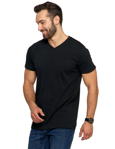 Koszulki, topy, koszule - Koszulka męska bawełna Premium T-shirt dekolt w serek CZARNY - produkt 3