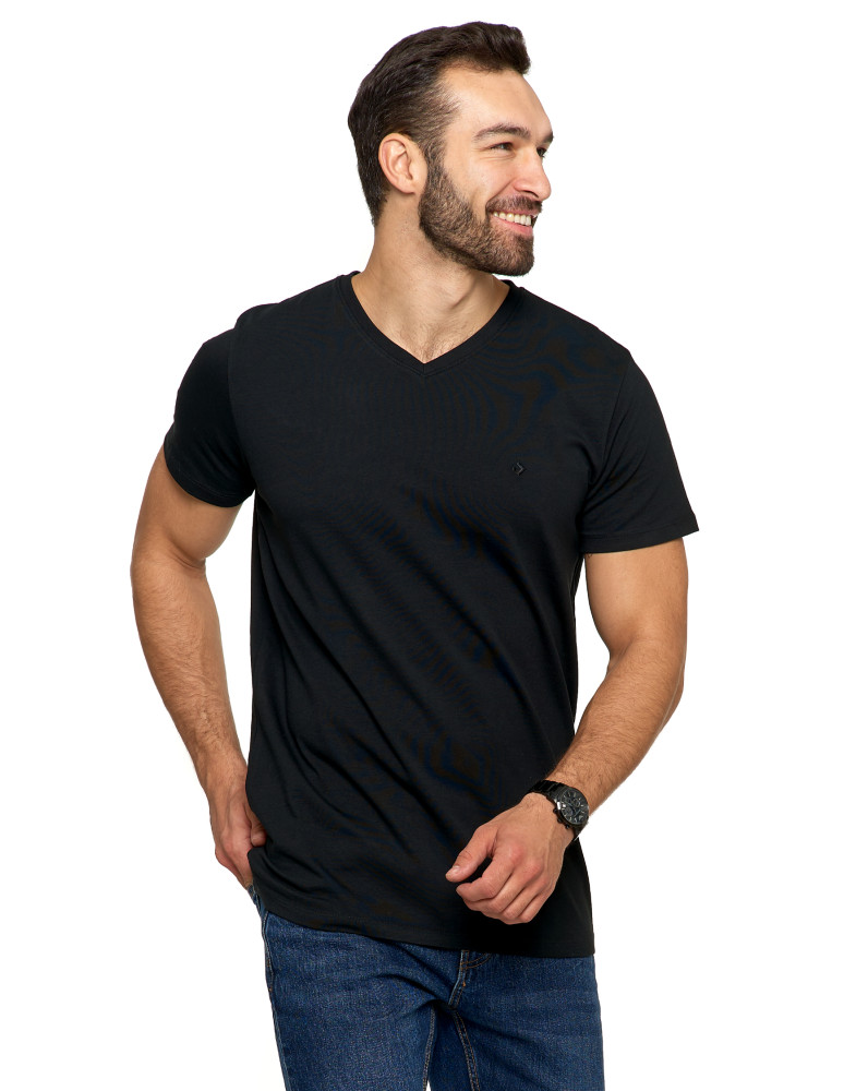 Koszulki, topy, koszule - Koszulka męska bawełna Premium T-shirt dekolt w serek CZARNY - produkt moraj.pl 4