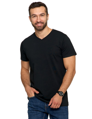 Koszulki, topy, koszule - Koszulka męska bawełna Premium T-shirt dekolt w serek CZARNY - produkt 5