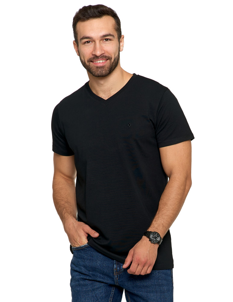 Koszulki, topy, koszule - Koszulka męska bawełna Premium T-shirt dekolt w serek CZARNY - produkt moraj.pl 5