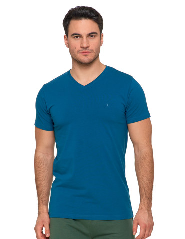 Koszulki, topy, koszule - Koszulka męska bawełna Premium T-shirt dekolt w serek CIEMNY NIEBIESKI - produkt 1