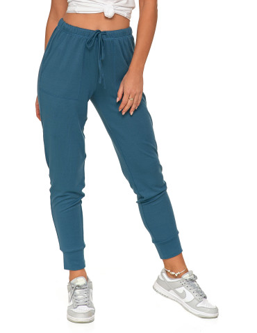 Spodnie - Spodnie damskie dresowe joggery z wysokim stanem dzianinowe ZIELONY - produkt 2