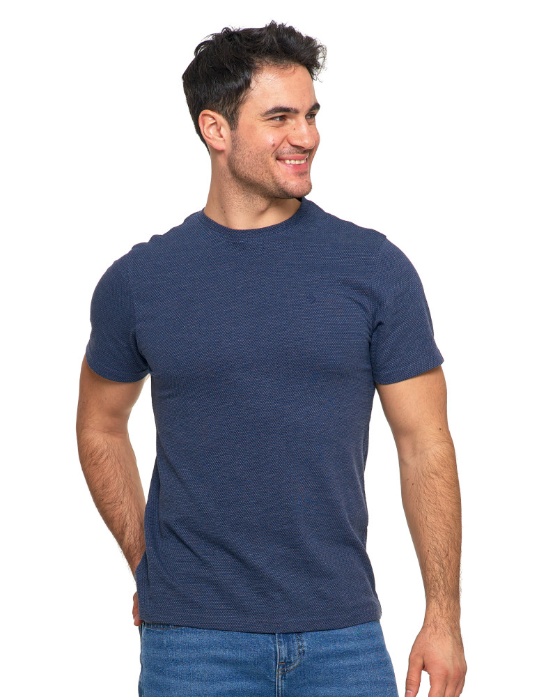Koszulki, topy, koszule - Koszulka t-shirt męski bawełniany wzór ażurowy NIEBIESKI - produkt moraj.pl 1