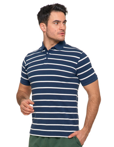 Polo - Koszulka polo męska bawełniana w paski GRANATOWY - produkt 1