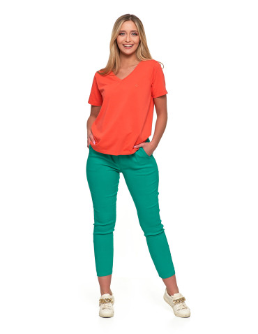 Koszulki i topy - Koszulka damska bawełna Premium T-shirt dekolt w serek KORALOWY - produkt 5