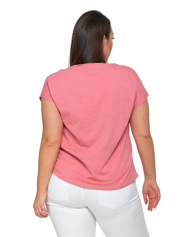 Koszulki i topy - Koszulka damska T-shirt w kwiaty krótki rękaw RÓŻOWY - produkt 3