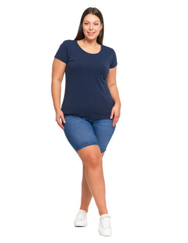 Koszulki i topy - T-shirt damski z okrągłym dekoltem plus size GRANATOWY - produkt 4