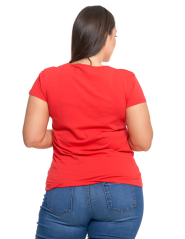 Koszulki i topy - T-shirt damski z okrągłym dekoltem plus size MALINOWY - produkt 2