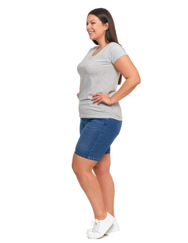 Koszulki i topy - T-shirt damski z okrągłym dekoltem plus size JASNY SZARY - produkt 5