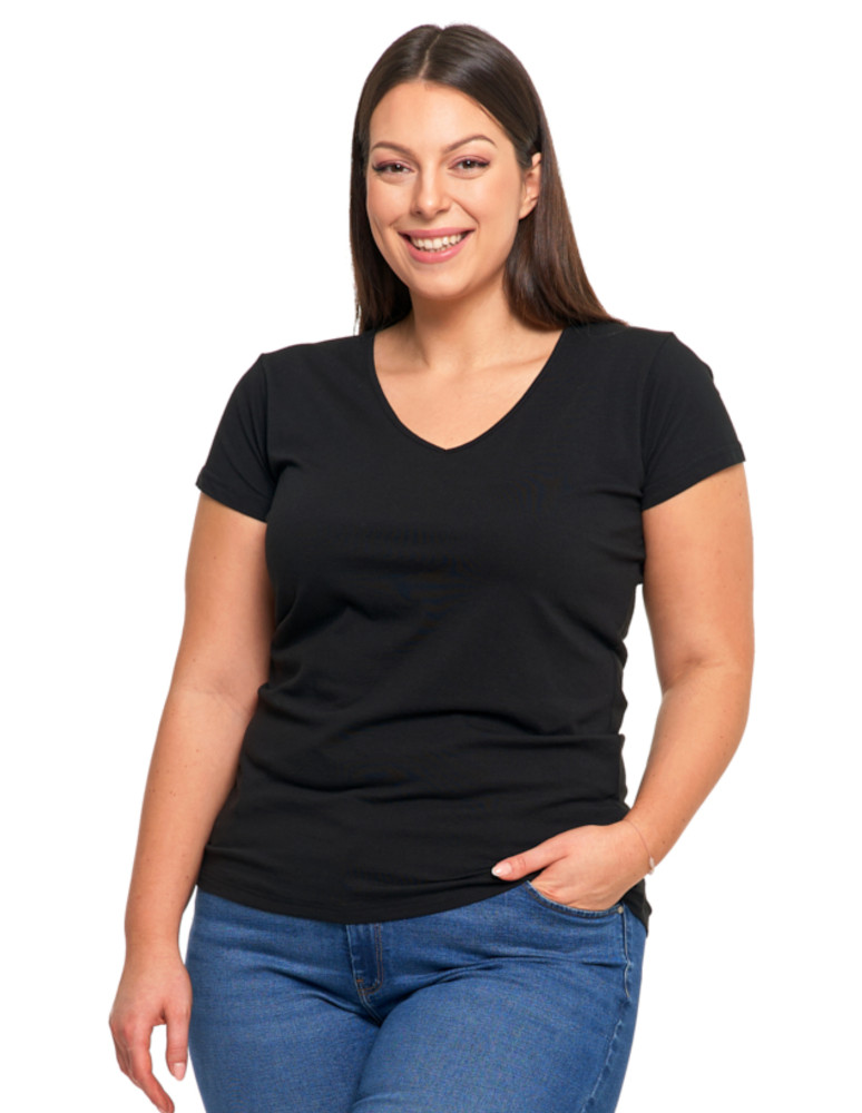 Koszulki i topy - T-shirt damski bawełniany z dekoltem V Plus Size CZARNY - produkt moraj.pl 1