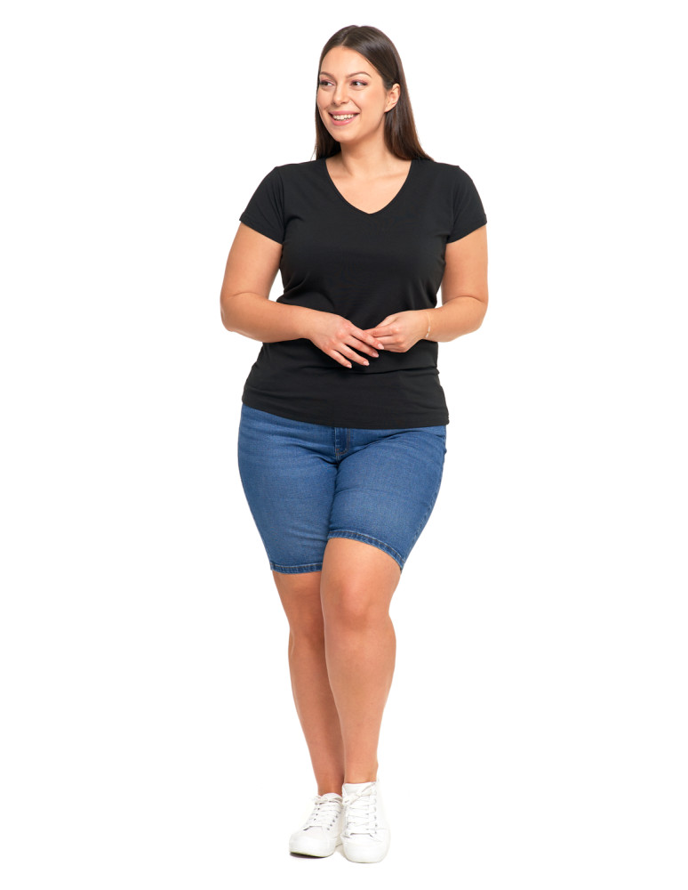 Koszulki i topy - T-shirt damski bawełniany z dekoltem V Plus Size CZARNY - produkt moraj.pl 4