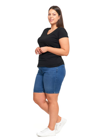 Koszulki i topy - T-shirt damski bawełniany z dekoltem V Plus Size CZARNY - produkt 6
