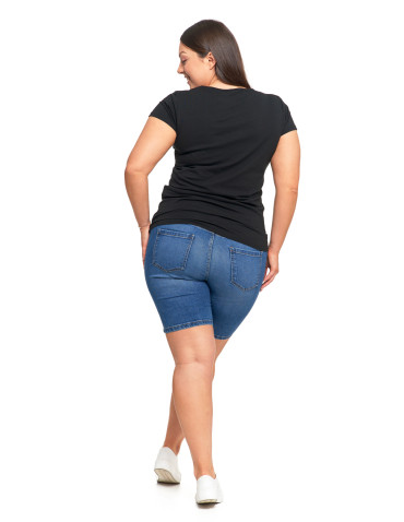 Koszulki i topy - T-shirt damski bawełniany z dekoltem V Plus Size CZARNY - produkt 7