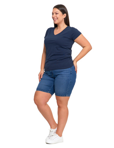 Koszulki i topy - T-shirt damski bawełniany z dekoltem V Plus Size GRANATOWY - produkt 5