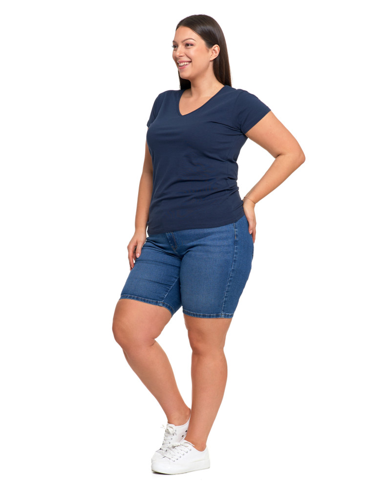 Koszulki i topy - T-shirt damski bawełniany z dekoltem V Plus Size GRANATOWY - produkt moraj.pl 5