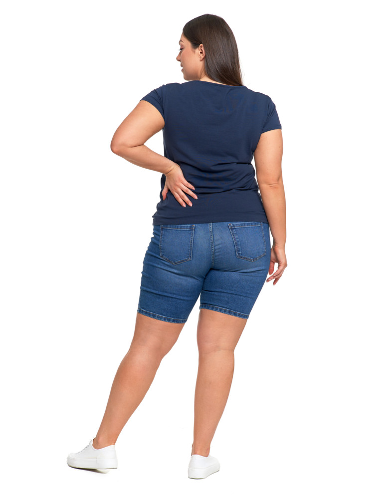 Koszulki i topy - T-shirt damski bawełniany z dekoltem V Plus Size GRANATOWY - produkt moraj.pl 6