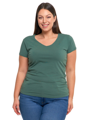 Koszulki i topy - T-shirt damski bawełniany z dekoltem V Plus Size KHAKI - produkt 1