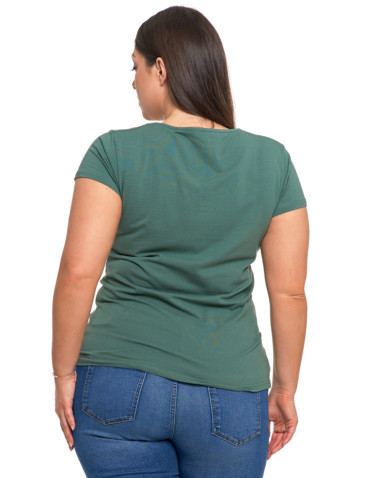 Koszulki i topy - T-shirt damski bawełniany z dekoltem V Plus Size KHAKI - produkt 2