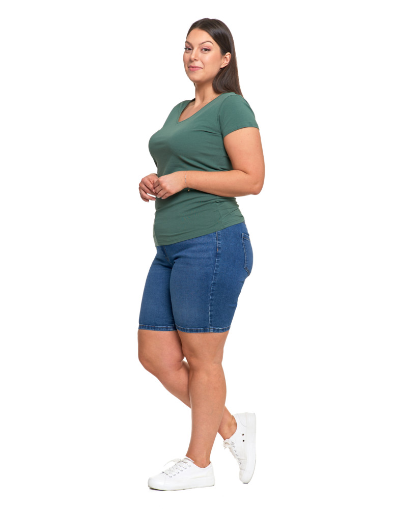 Koszulki i topy - T-shirt damski bawełniany z dekoltem V Plus Size KHAKI - produkt moraj.pl 5