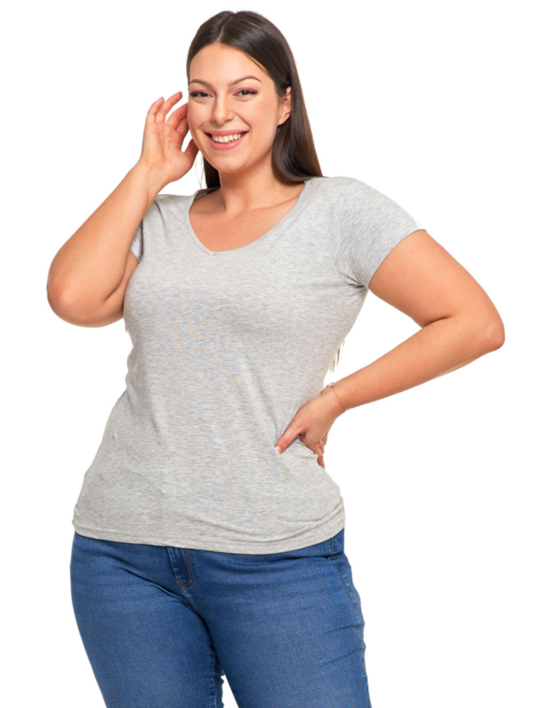 Koszulki i topy - T-shirt damski bawełniany z dekoltem V Plus Size JASNY SZARY - produkt moraj.pl 3