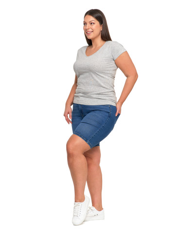 Koszulki i topy - T-shirt damski bawełniany z dekoltem V Plus Size JASNY SZARY - produkt 5