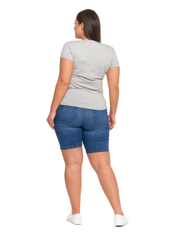 Koszulki i topy - T-shirt damski bawełniany z dekoltem V Plus Size JASNY SZARY - produkt 6