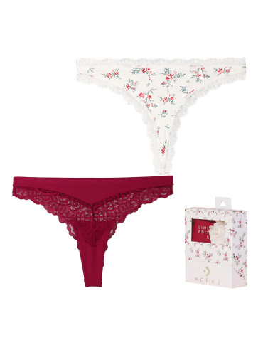 Stringi - Majtki stringi damskie z koronką eleganckie 2-pak WIELOKOLOROWY - produkt 1