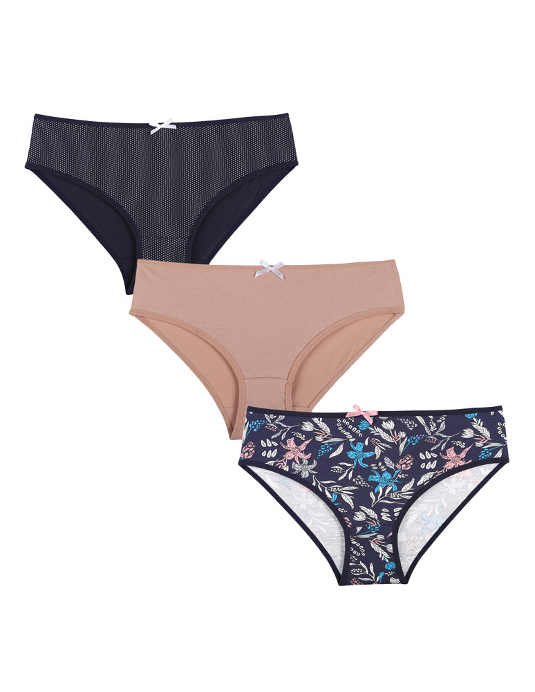 Figi - Figi damskie bawełniane bikini klasyczny krój 3-pak WIELOKOLOROWY - produkt moraj.pl 1