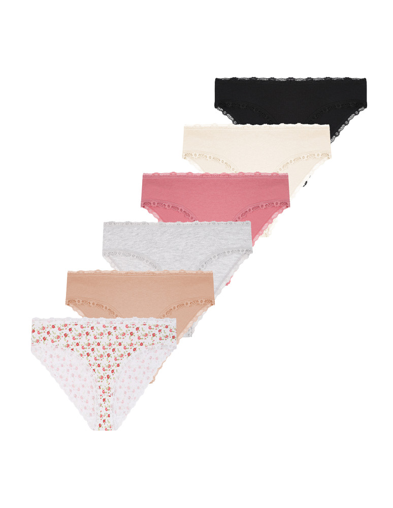 Figi - Majtki damskie figi bikini bawełniane z koronką 6-pak WIELOKOLOROWY - produkt moraj.pl 1