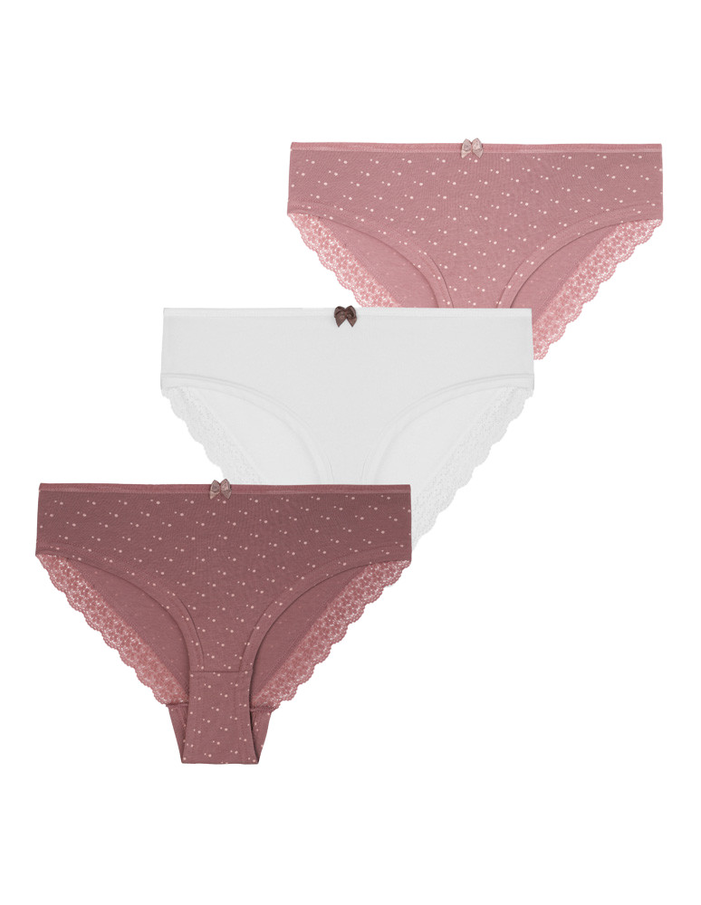 Figi - Majtki figi bikini damskie bawełniane z koronką 3-pak WIELOKOLOROWY - produkt moraj.pl 1