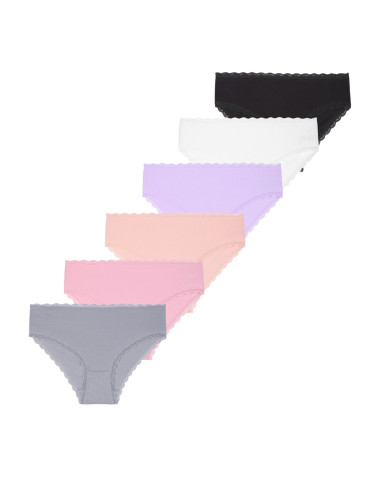 Figi - Majtki damskie figi bikini prążkowane z koronką 6-pak WIELOKOLOROWY - produkt 1