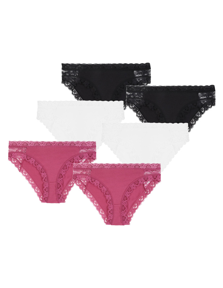 Figi - Majtki figi bikini damskie bawełniane z koronką 6-pak WIELOKOLOROWY - produkt moraj.pl 1
