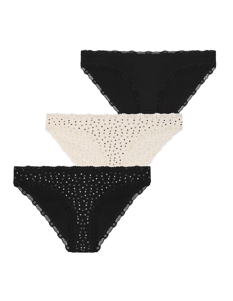 Figi - Majtki damskie figi mini bikini w serduszka z koronką 3-pak WIELOKOLOROWY - produkt moraj.pl 1