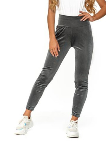 Legginsy - Legginsy damskie welurowe z wysokim stanem SZARY - produkt 1